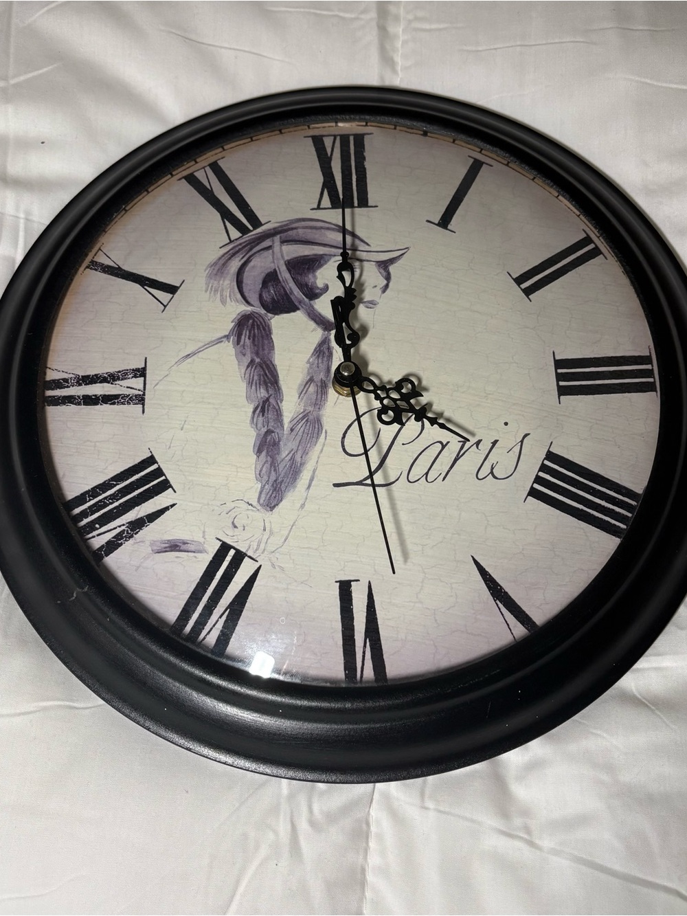 Paris Vintage-Style Wall Clock in Black and Lavender